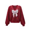 Veromoda Women's Loose Fit V-Neck Wool Blend Knit Sweater with Bow-Knot & Sequins