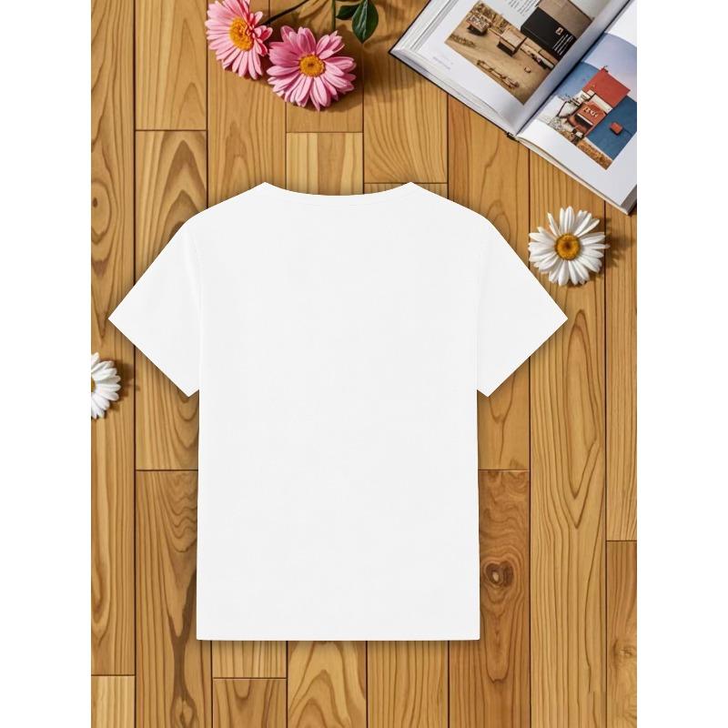 European sizes Cute Girls' Printed Short-Sleeve T-Shirt, Spring/Summer Lightweight Loose-Fit Versatile Half-Sleeve Top for Little Girls