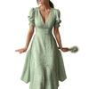 Summer Elegant Floral Printed V-neck Long Dress Women Office-lady Lantern Sleeve Dress With Button Fashion Slim Robe Femme 26226