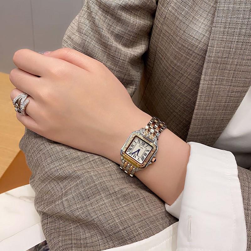 Women's Ultra-Thin Roman Numeral Square Watch with Steel Band and Waterproof Design