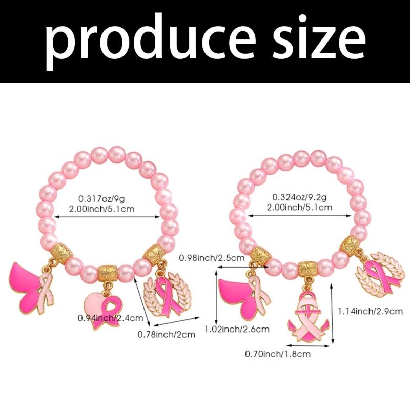 Symbolic Beaded Bracelet For Breast Cancers Awareness Adjustable Design Wristchain Ribbon Wheat Pendant Jewelry