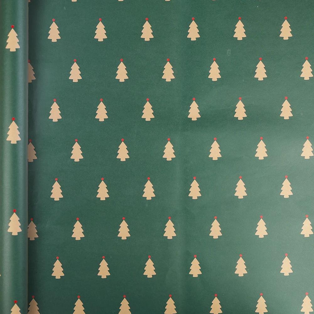 1/10rolls Christmas Kraft Wrapping Paper Red Green DIY Xmas Tree Santa Claus Snowflake Patterns Gifts Craft Packaging Party Home