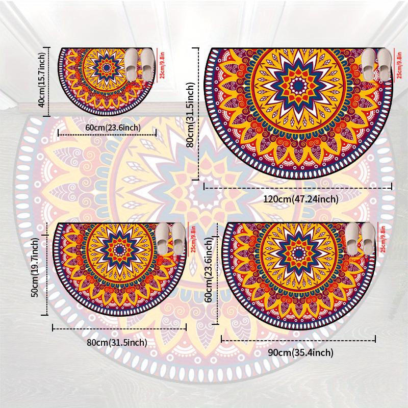 1pc 2D Flat Printed Semi-Circular Welcome Mat Non-Slip Washable Floor Rug Creative Half Round Carpet for Indoor Outdoor Entrance Decoration