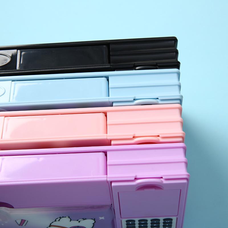 Multifunctional Calculator Pencil Case: Large Capacity Plastic Stationery Box for Primary School Students