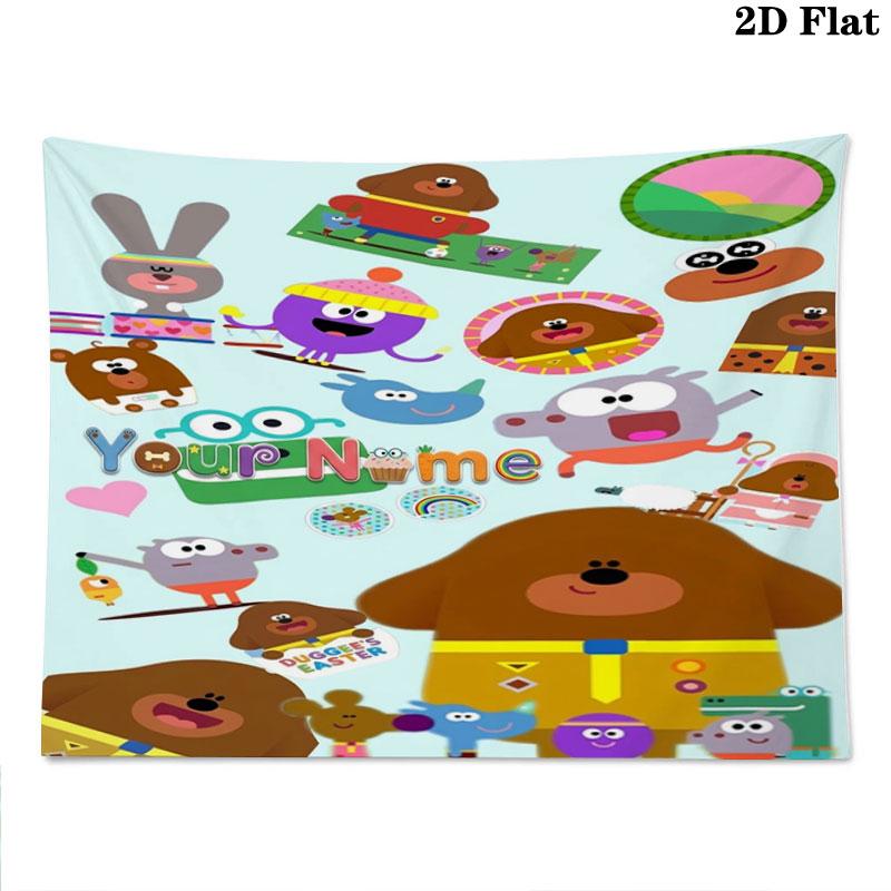 Hey Duggee Custom Name Wall Tapestry Aesthetic Wall Hanging Printed Fabric Blanket Decorative Tapestries for Bedroom Living Room Home Decor