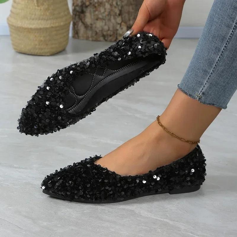 Shoes for Women Hot Sale One Kick Women's Flats Autumn Pointed Toe Sequins Solid Solft Sole Light Casual Comfortable Flats Shoes