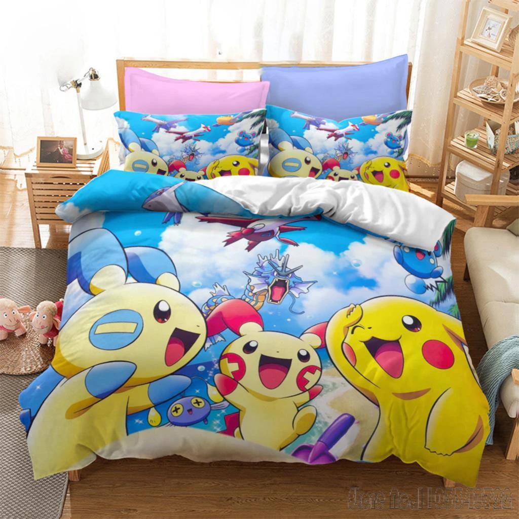 Anime Bandai 3D Home Pokemon Pikachu Bedding Set Baby Duvet Cover Sets Bedclothes Twin Single King Kids Adult Gift