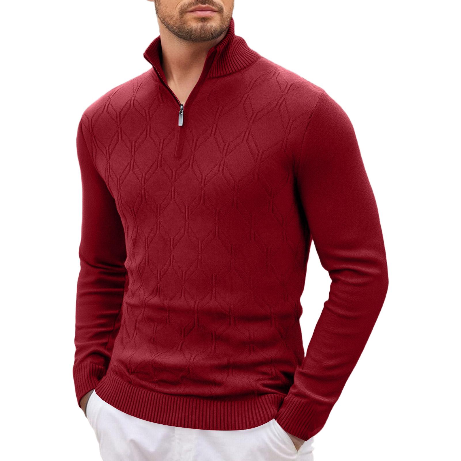 

Men Long Sleeves Standing Collar Half Zipper Knitted Sweater M винный