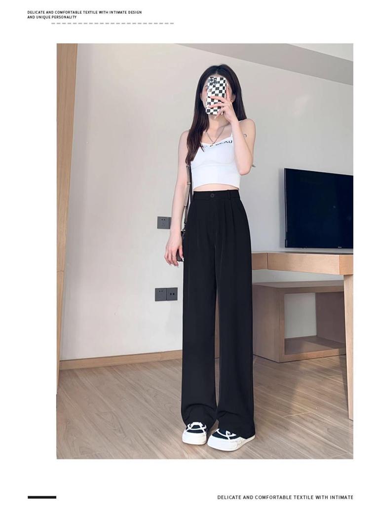 2026 Women's Ice Silk Wide-Leg Summer Pants - Thin, Drapey, Narrow Straight-Leg for Petite Casual Wear