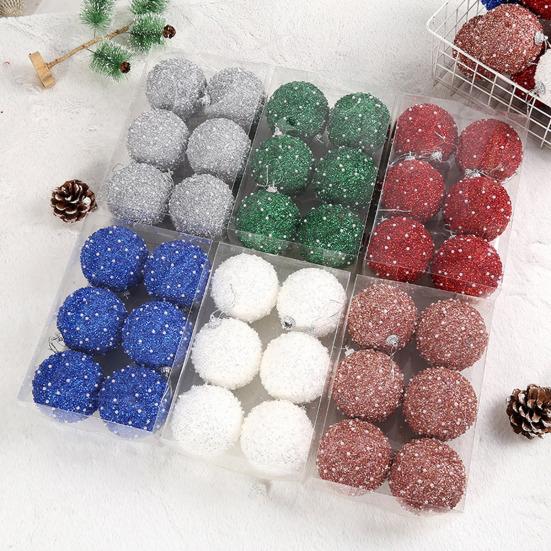 6Pcs 8cm Xmas Ball Faux Pearl Shinny Festive Round Shape Decorative Bright Color Christmas Ball with Rope for Festival