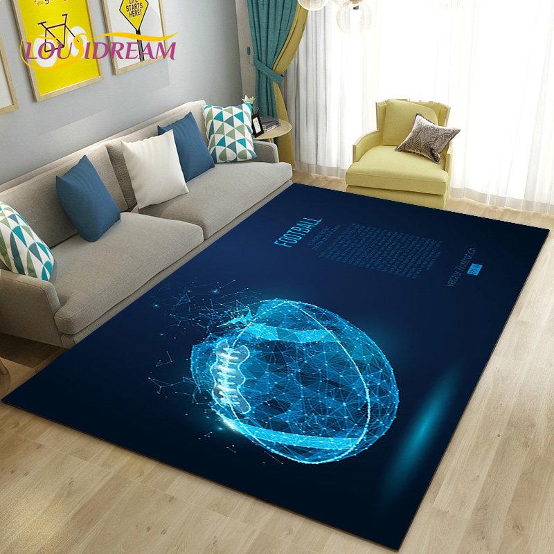 Amerikanisches Footballfeld Rugby Bereichsteppich Groß, Teppich für Wohnzimmer Schlafzimmer Sofa Fußmatte Dekoration, Rutschfeste Bodenmatte 3D