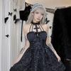 Women's Sleeveless Gothic Lace Dress Vintage Corset Halter Swing Cocktail Dress Victorian Style Black Lolita Punk Dress