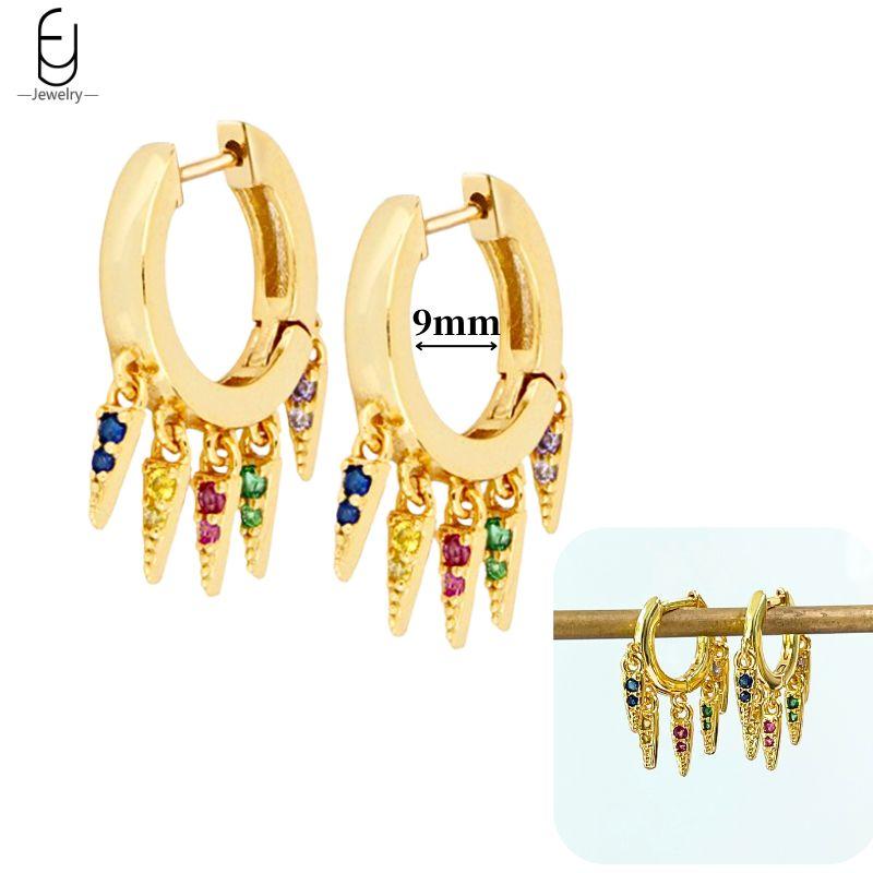 925 Silver Ear Buckles Fashion Hoop Earrings Colorful Crystal Pendants Gold Earring Premium Luxury Women's Jewelry Gift