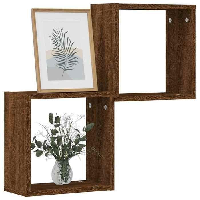 VidaXL Cube Wall Shelves 2 Pcs Brown Oak 30x15x30cm, Cube-shaped Storage, 8-shaped Organizer 815885