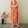 Women's Vintage Long Dress with Cotton and Linen Patterns