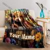 Floral Highland Cattle Printed Blanket Can Be Custom with Name, Soft and Warm, Suitable for Home, Office, Camping and Girls Gift