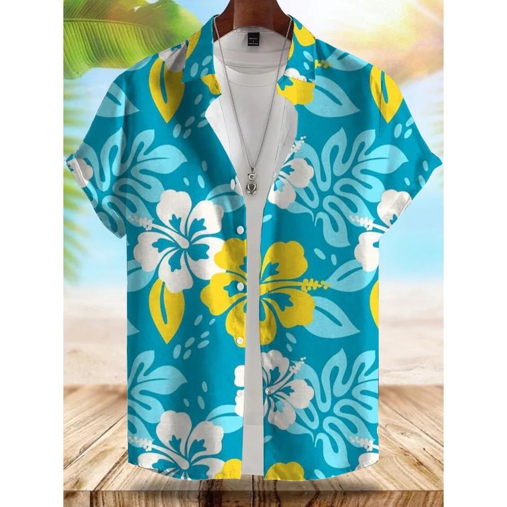 Seaside Hawaiian Style Men's Shirt Summer Vacation Casual Men's Short-sleeved Shirt Outdoor Beach Loose Comfortable Men's Shirt