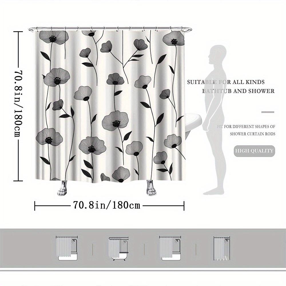 1pc Floral Printed Shower Curtain - Colorful Botanical Patterns, Polyester, Fade-Resistant, 70.8x70.8", 12 Hooks, Washable