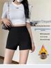 Women's Black Elastic High-Waisted Fleece-Lined Shorts - Slimming, Wide-Leg, Thick, Small Size, Autumn/Winter 2024 Collection