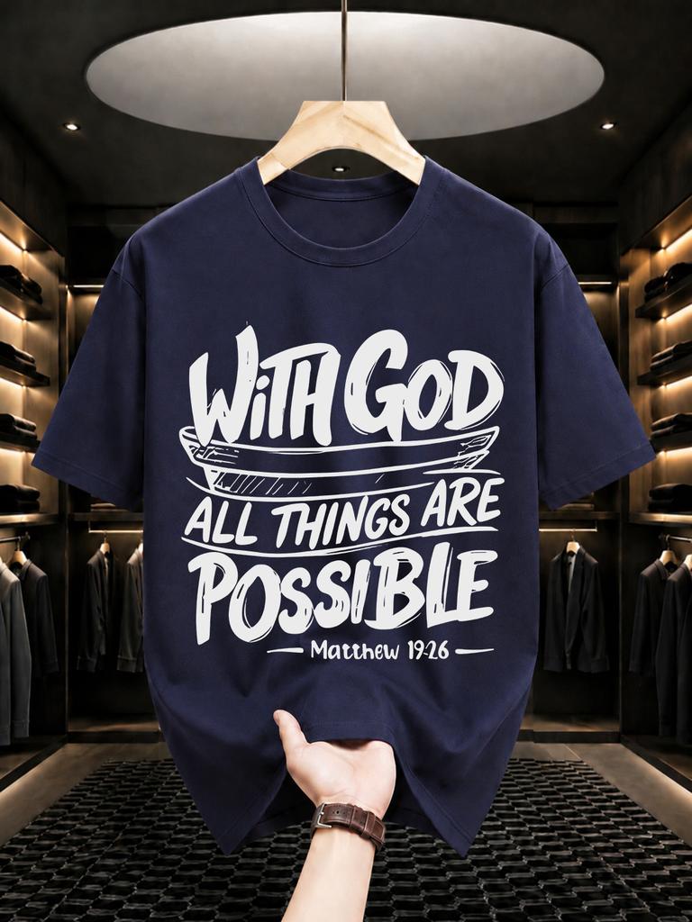 2026 New Cotton Tshirt With Christian Bible Verse Print Casual Crew Neck Short Sleeve Top