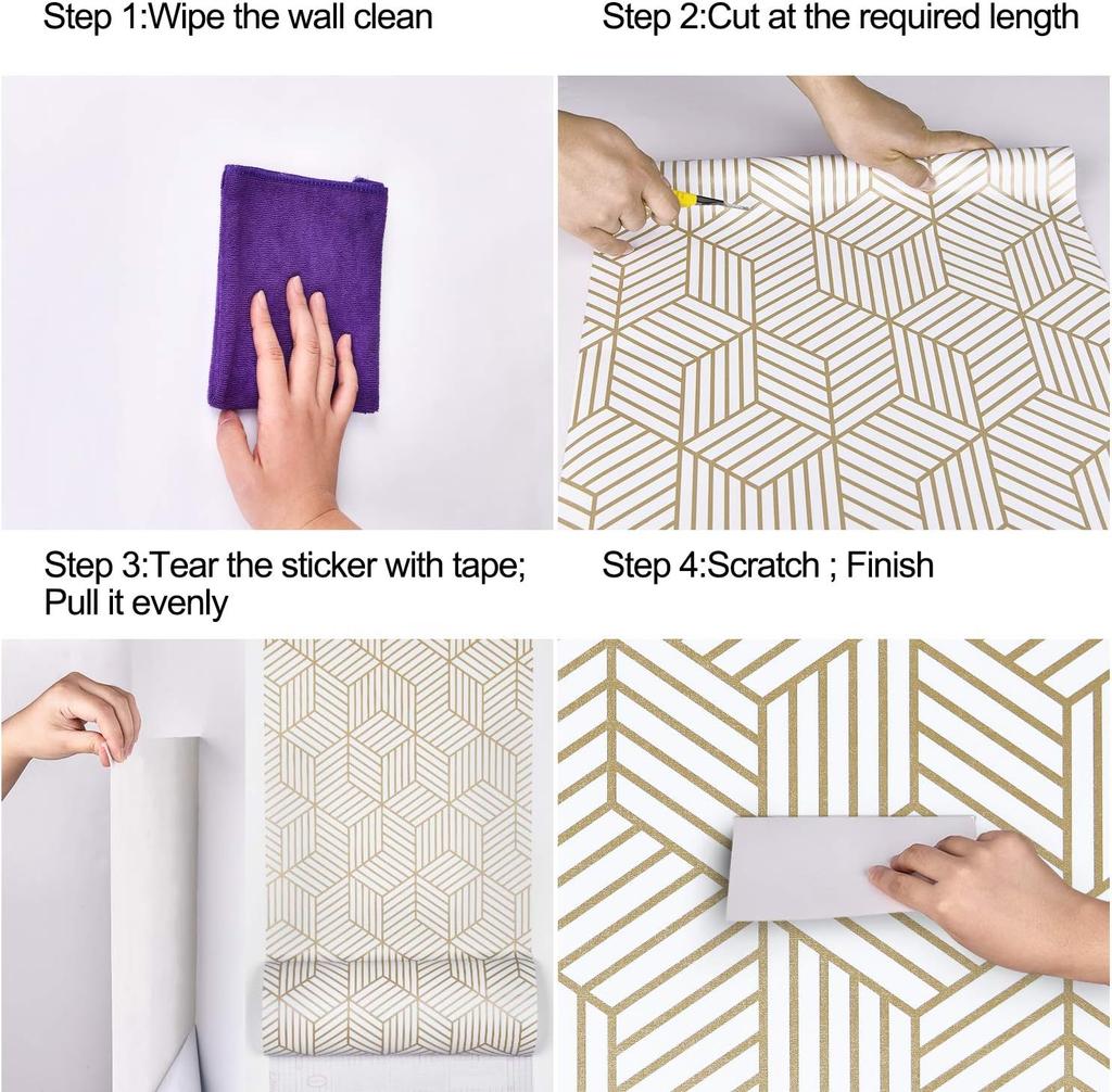 Geometrisk Sexkant Tapet Skala och Klistra Tapeter Avtagbar Självhäftande Tapet Vinylpapper För Sovrum Hemdekoration