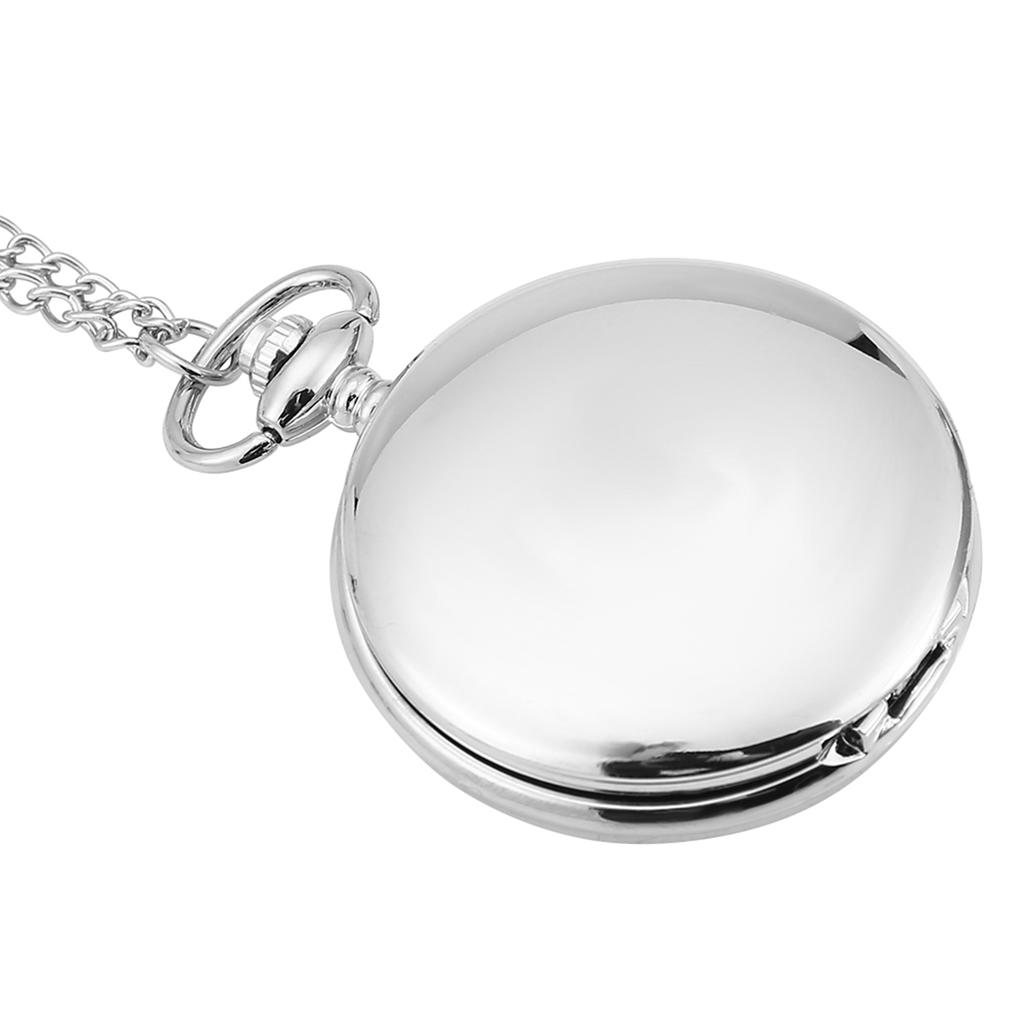 Classical Quartz Analog Smooth Pocket Watch Necklace Pendant with Chain Silver