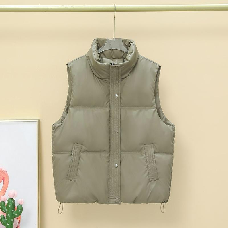 Down Cotton PU Disposable Vest Women's 2024 Autumn and Winter Fashion Stand-up Collar Warm Loose Cotton Waistcoat Outer Wear Vest