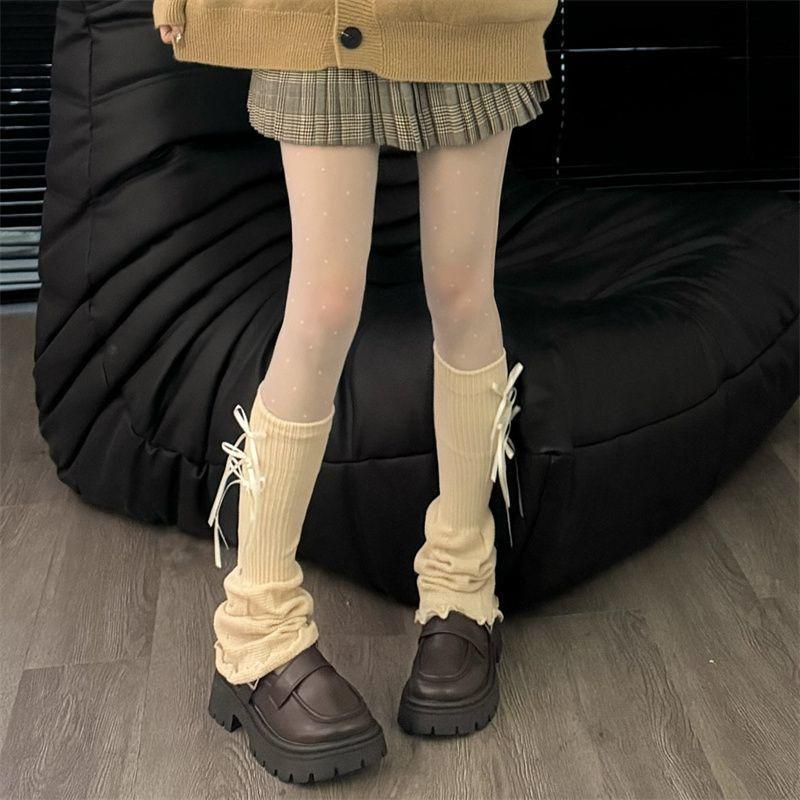 Girl's Bowknot Leg Warmers Autumn Winter Y2K Hot Girl Slouch Socks Cuffed Design Calf Sleeves