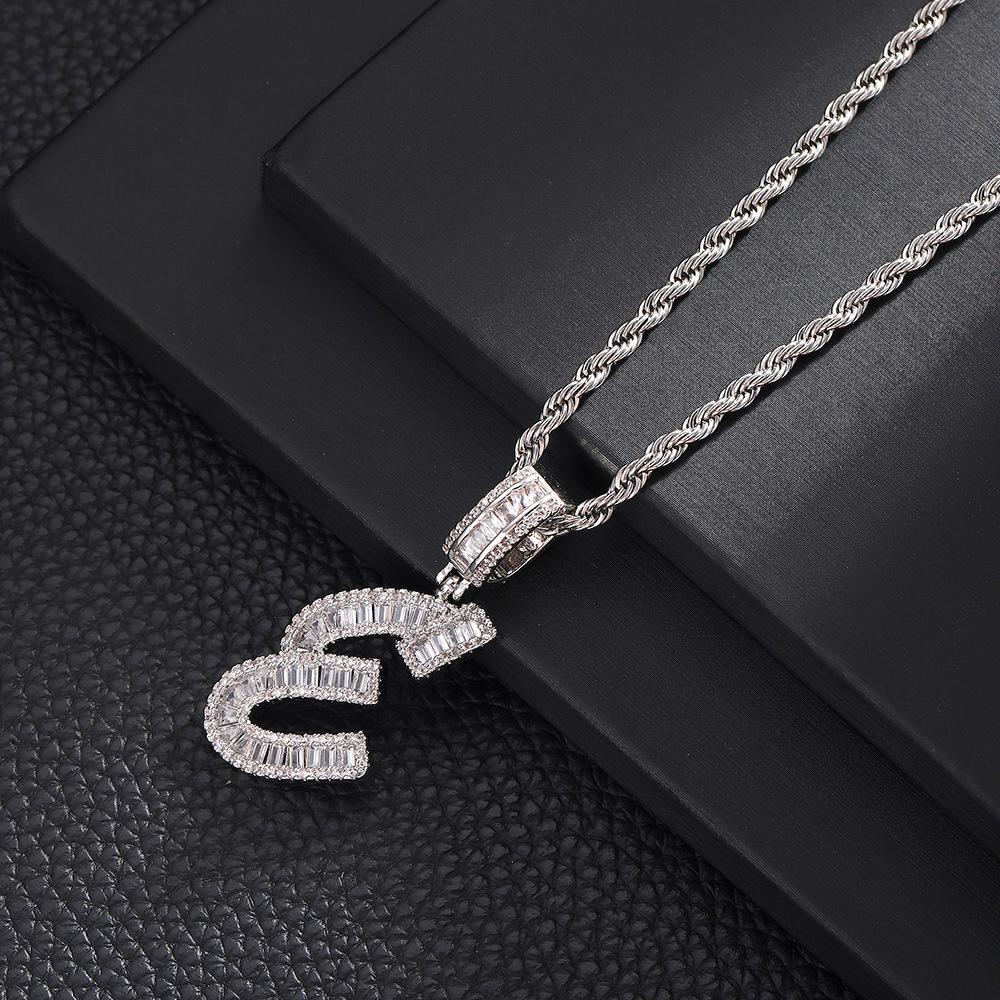 Hip Hop Letter Pendant Zircon Necklace Popular Instagram Personalized Accessory Niche Design Men's and Women's Pendant Necklace