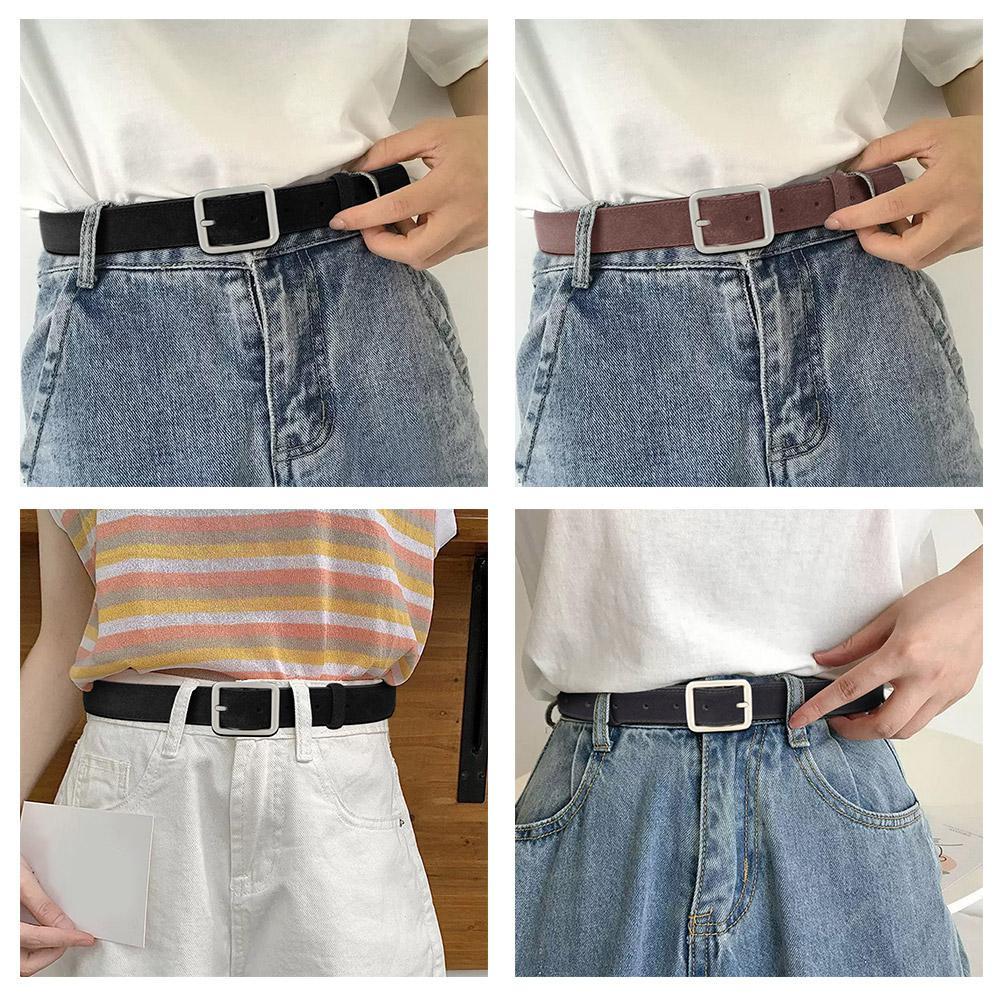 Men Women Belt Fashion Synthetic Leather Vintage Belt Button Versatile Square And Simple Belt P B1X4