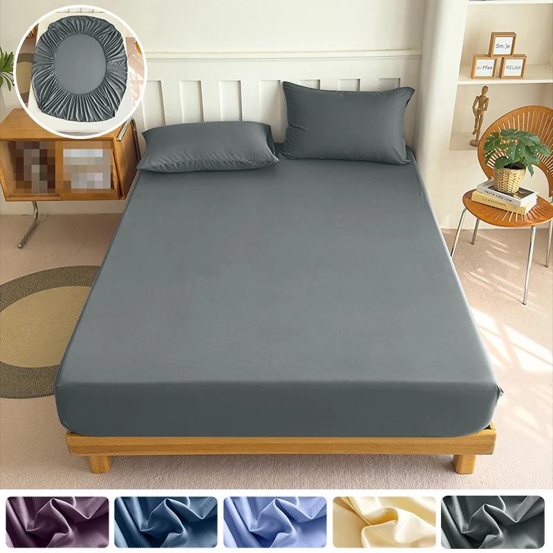 Baumwoll-Spannbettlaken mit Gummizug Unifarben Anti-Rutsch Verstellbare Matratzenauflage für Einzel-, Doppel-, King-Size-, Queen-Size-Betten