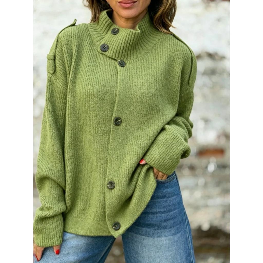Fall Winter New Women's High Neck Button Down Knit Cardigan Sweater Coat Fashion Knitwear For European American Crossborder