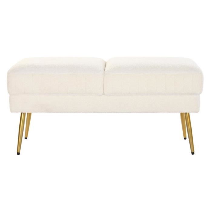 Banquette - 106 x 45 x 50 cm - Métal doré - Polyester - 2 places