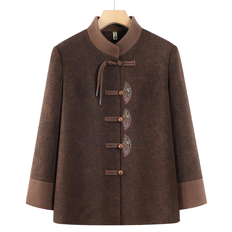 Women's Plus Velvet Thickened Tang Suit for Autumn/Winter - Warm Woolen Top for Elderly Grandmother