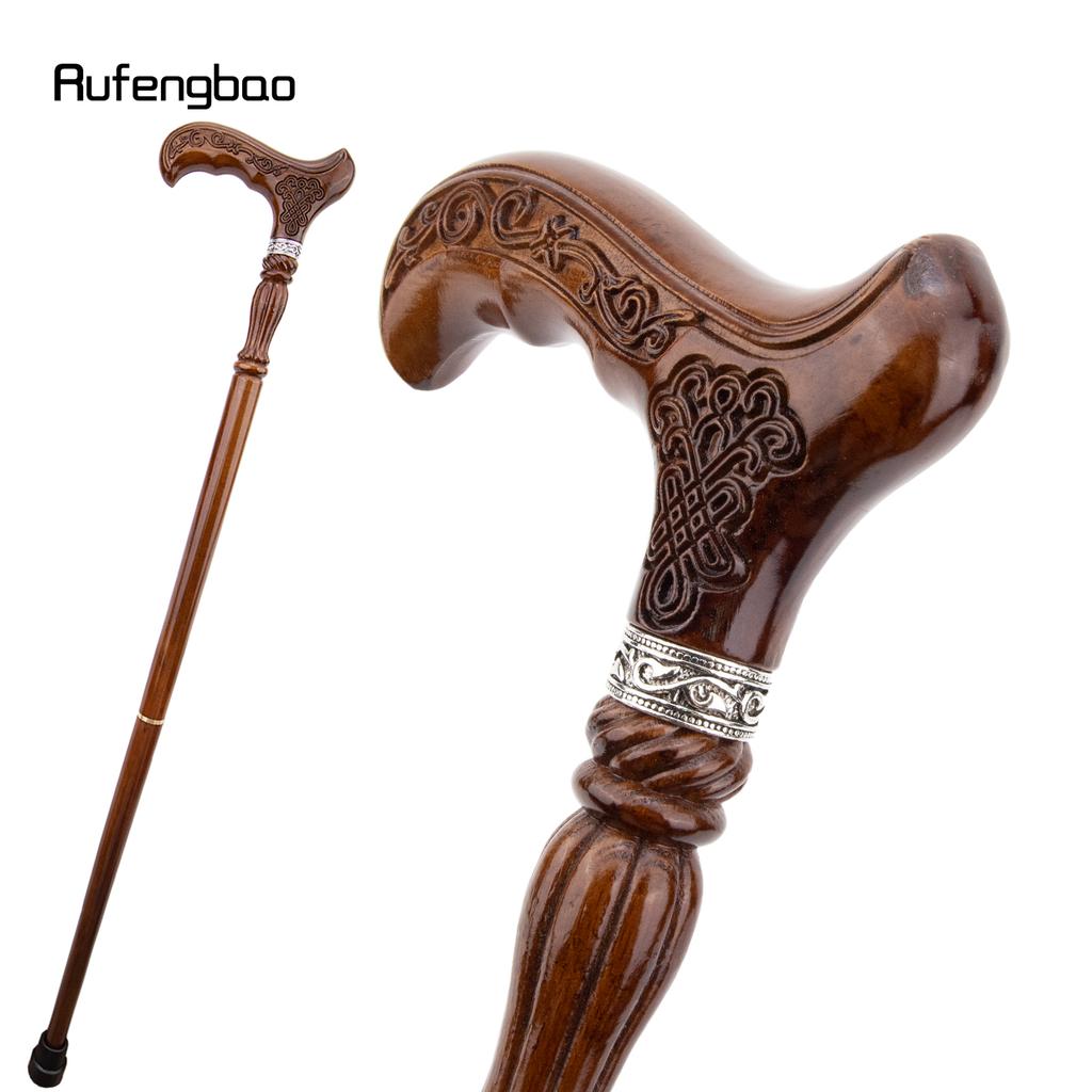 Chinese Knot Brown Wooden Fashion Stick Decorative Vampire Cospaly Party Wood Walking Cane Halloween Mace Wand Crosier 93cm