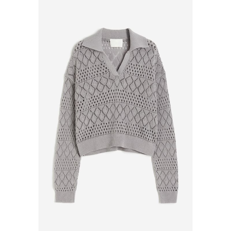 

HM Women s Knitwear Autumn Soft Plaid Mesh Knitted Long Sleeves Pullover 1227600 Gray 155/80A(XS)