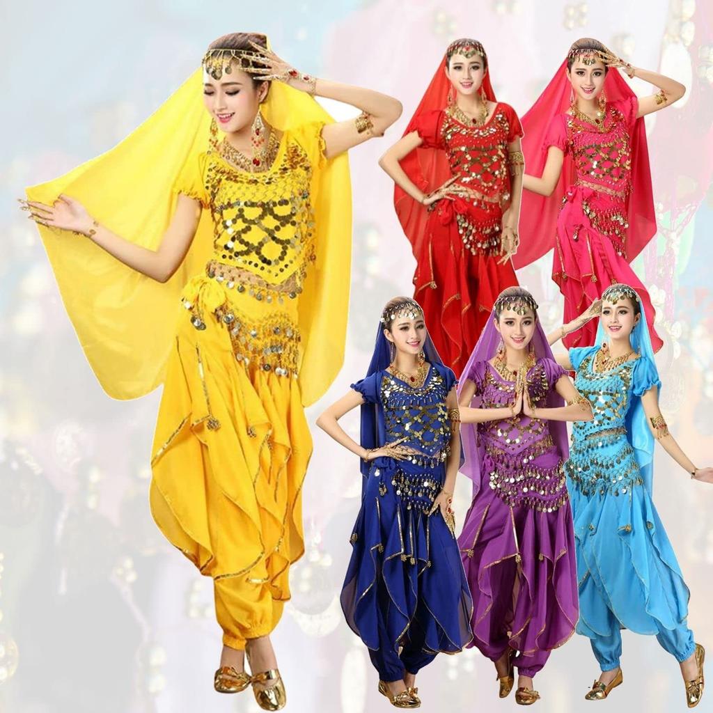 Kstyle cos Halloween Cosplay Belly Dance Costume, Adult Set, for Dance Events, Parties, and After-Parties, Ethnic Costumes (Yellow, One Size Fits All)
