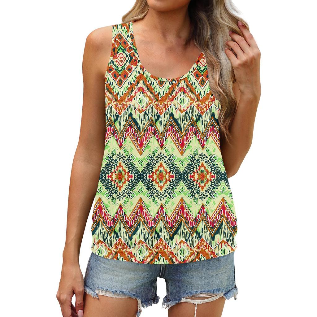 Women's Summer Vest Loose Pleated Round Neck Shirt Casual Sleeveless Top