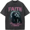 Camiseta con Estampado de Retrato Lavado Vintage Gráfico de Fe Religiosa Camiseta Casual Oversize de Manga Corta para Hombre Mujer
