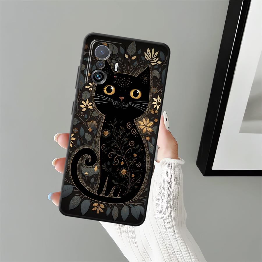 Case for Xiaomi Mi 13 14 15 Pro 10T 11T 12T Pro 11 12 13 Lite 12X Black Soft Phone Cover Cartoon Cat