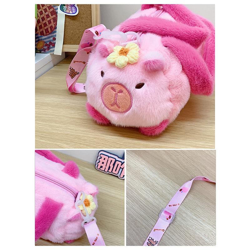 Capybara Crossbody Bag Cotton Cartoon Animal Bucket Bag Plush Bag Girl
