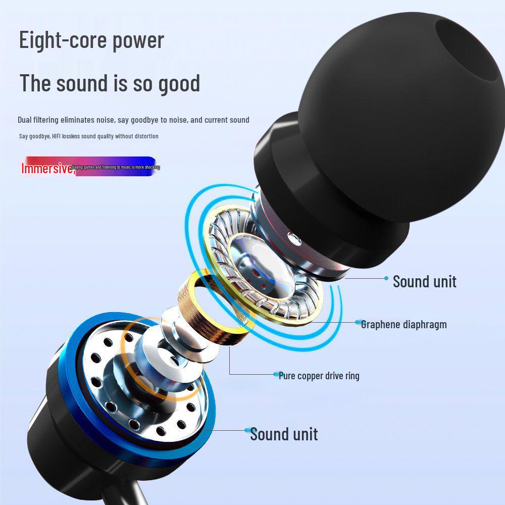 In-Ear Wired Earphones with Heavy Bass and High-Quality Subwoofer, Compatible with Round and Flat Hole Devices