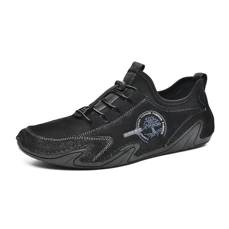 

Men Casual Shoes Leather Fashion Sneakers Handmade Breathable Loafers Boat Shoes Plus Size 38-48 Driving Shoes 38 чорний