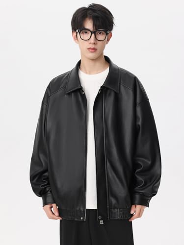 East Rain Casual Motorcycle Leather Jacket with Pockets, Long Sleeves, Flattering Design, Durable, Perfect for School or Commuting (SEW403)