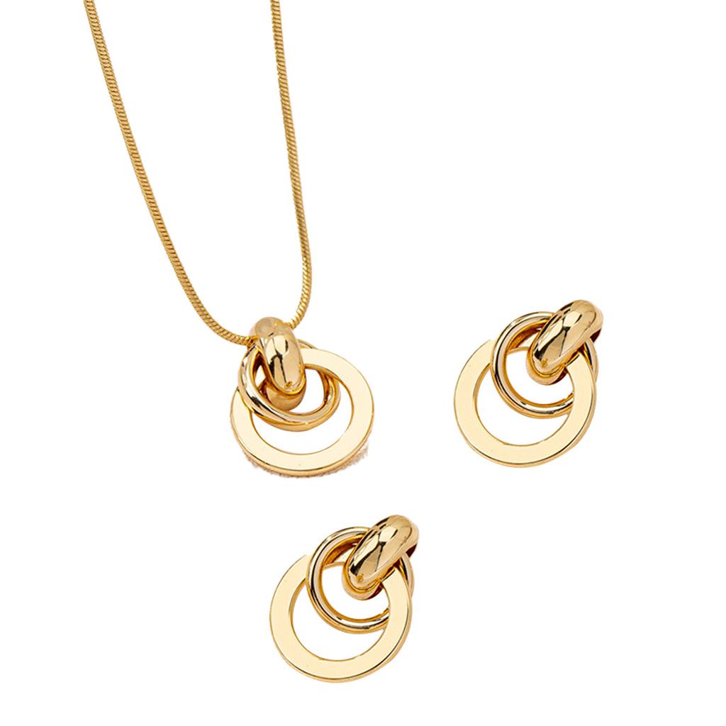 Necklace, geometric metal glossy design earrings, versatile high-end jewelry set