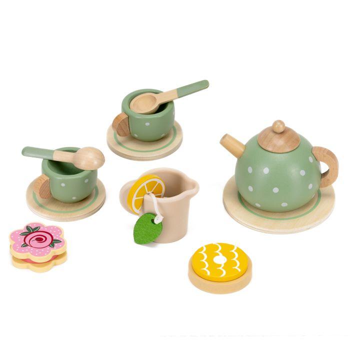 Jeu culinaire en bois - SPRINGOS - Set petit-déjeuner 14 pièces - Plateau, théière, tasses - Pour enfants 3+