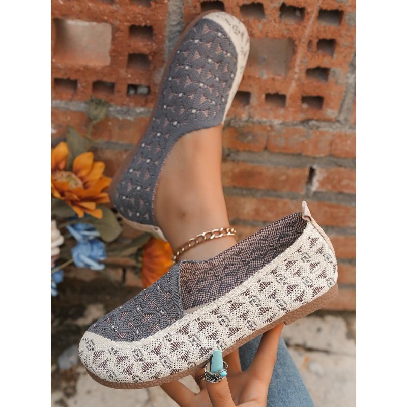 Neue Damen Mesh Hollow-out Leichte Freizeitschuhe Sommer Atmungsaktive Slipper Komfort Rutschfest Mama Schuhe Runde Zehenpartie Slip-on Ballerinas