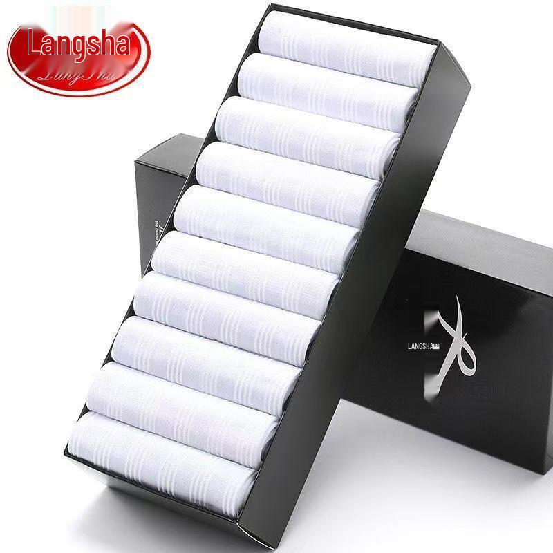 Langsha Men's Ultra-Thin Ice Silk Mid-Calf Socks - Breathable Black Summer Silk Stockings