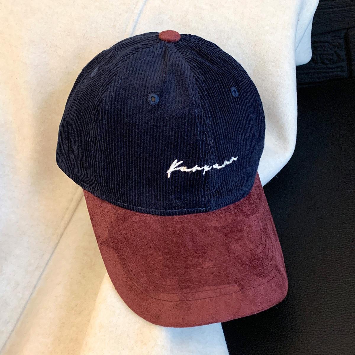 

American Retro Corduroy Brown Baseball Cap Women Enlarged Wide Brim Fashionable Face Enhancing Small Hat Duckbill Men Average size 56-58cm темно-синього кольору