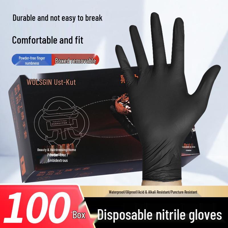 Wusijing Food-Grade Black Nitrile Disposable Gloves for Kitchen, Industrial, and Household Use - Powder-Free